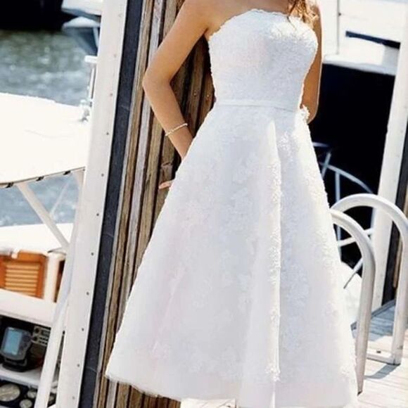 NWT Galina Beaded Strapless Tea Length Wedding Bridal Gown Dress in Ivory Size 6 - Picture 2 of 10